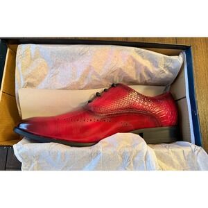 Amali Burke-005 Mens Red Faux Crocodile Embossed Oxford Dress Shoes Size 10.5